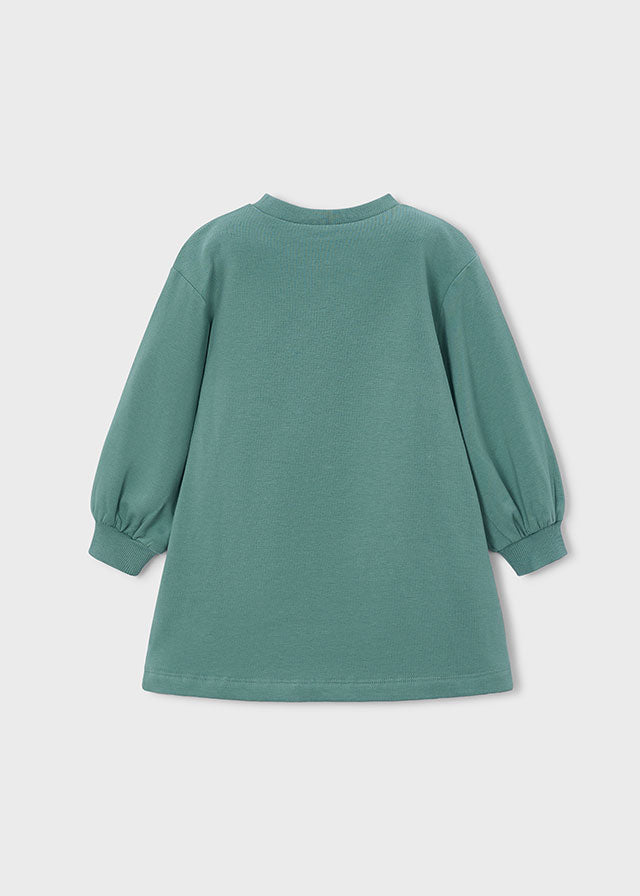 Vista posteriore del vestito bambina Mayoral verde salvia a manica lunga