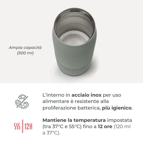Nuvita Hot'n'Go Bollitore Scaldalatte Portatile 1190 con batteria ricaricabile, display digitale e temperatura regolabile per preparare il latte del neonato ovunque.