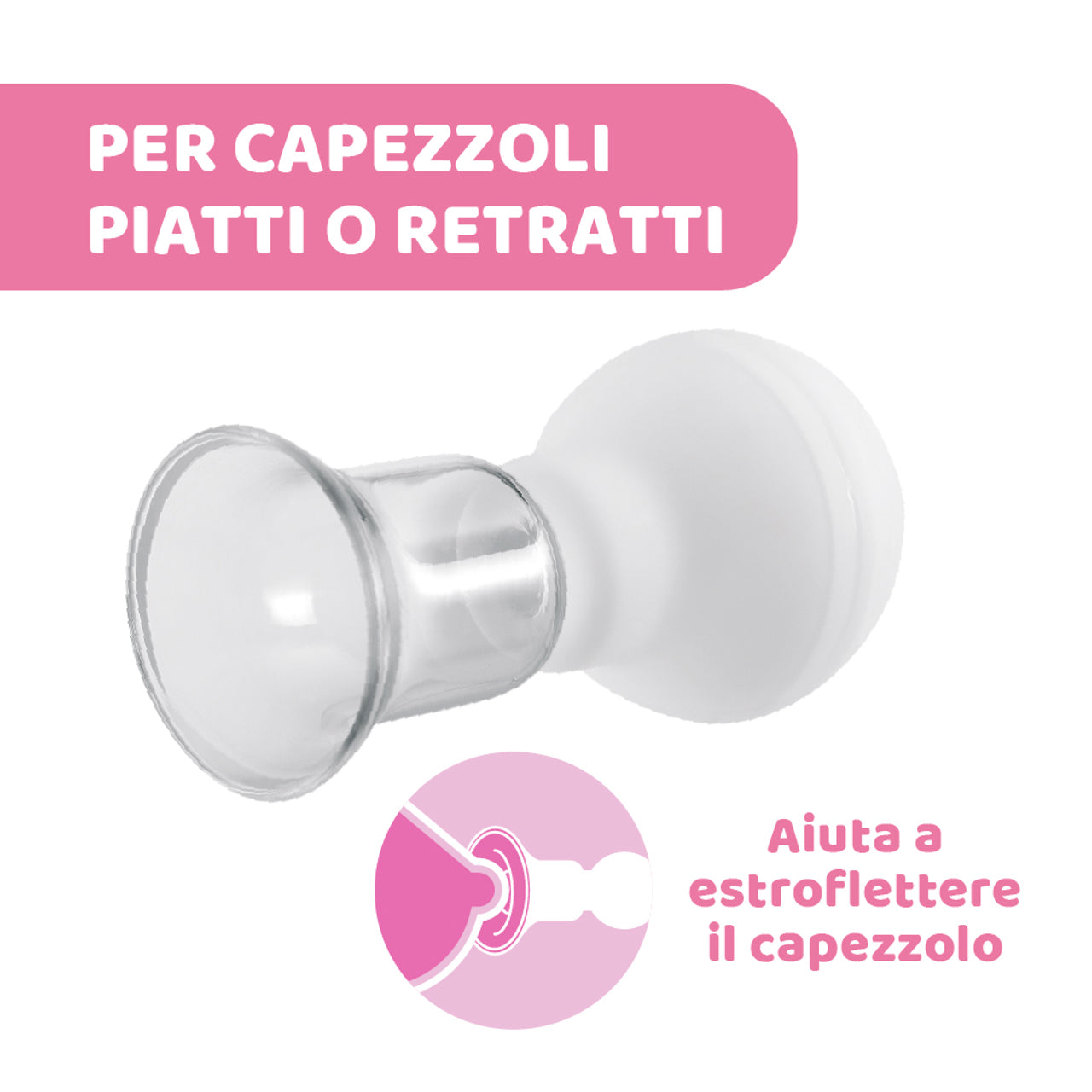 Chicco Tiracapezzolo 1 pezzo con mini pompa manuale per stimolare delicatamente i capezzoli piatti o retratti e facilitare l'allattamento al seno.