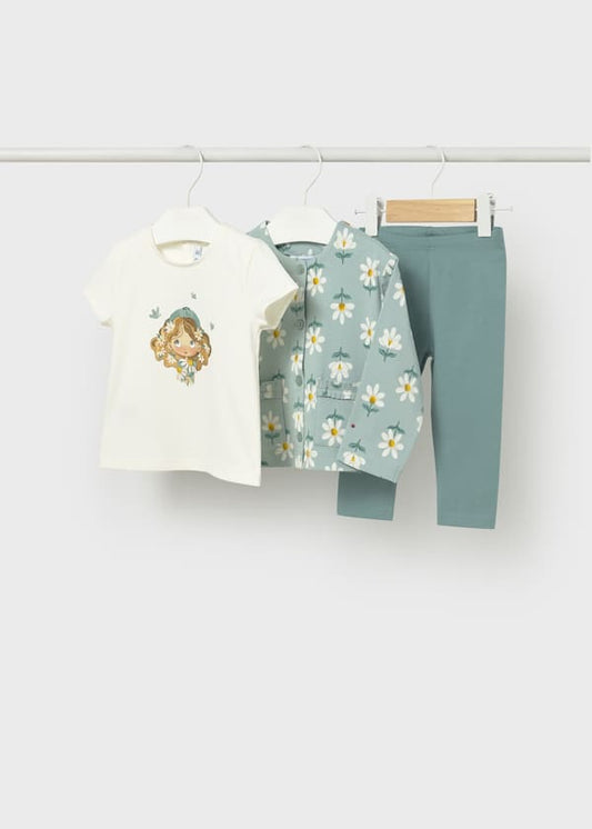 Completo neonata 3 pezzi con cardigan floreale Mayoral