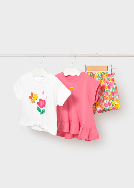 Completo pantaloncino e 2 maglie neonata Mayoral