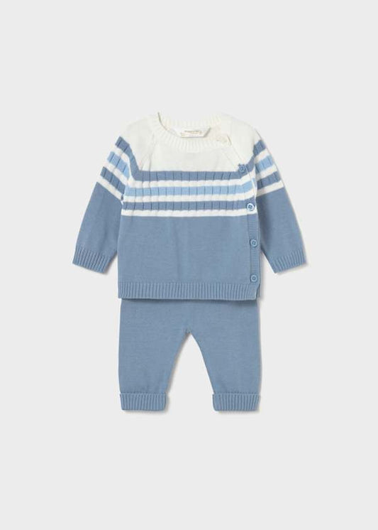 Completo neonato in maglia azzurro con righe Mayoral