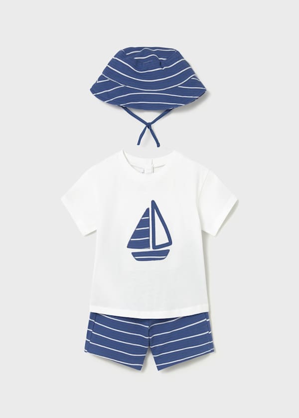 Completo in maglia pantaloncino, maglietta e cappello neonato Mayoral