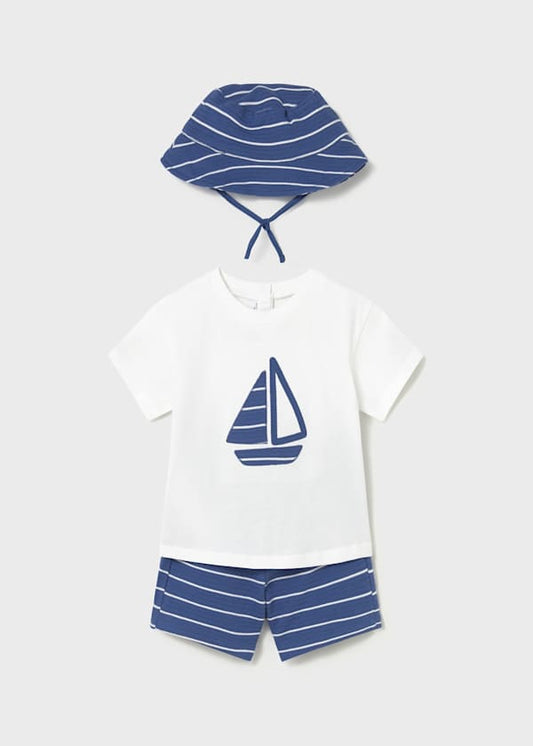 Completo in maglia pantaloncino, maglietta e cappello neonato Mayoral