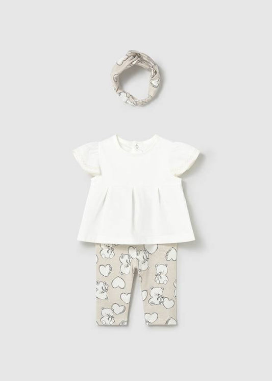 Completo leggings, maglietta e fascia neonata Mayoral