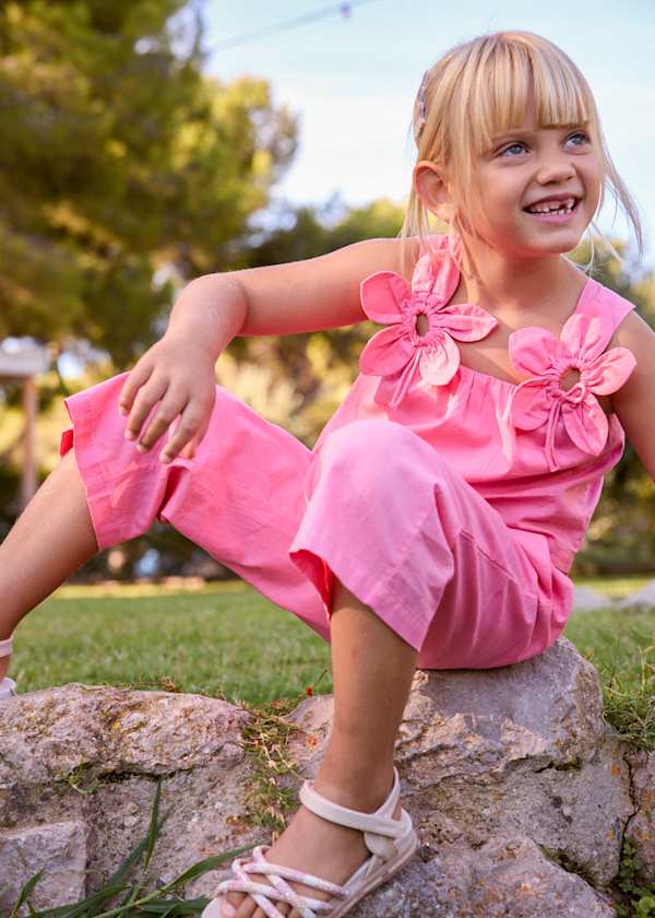 Completo pantalone e camicia bretelle bambina Mayoral