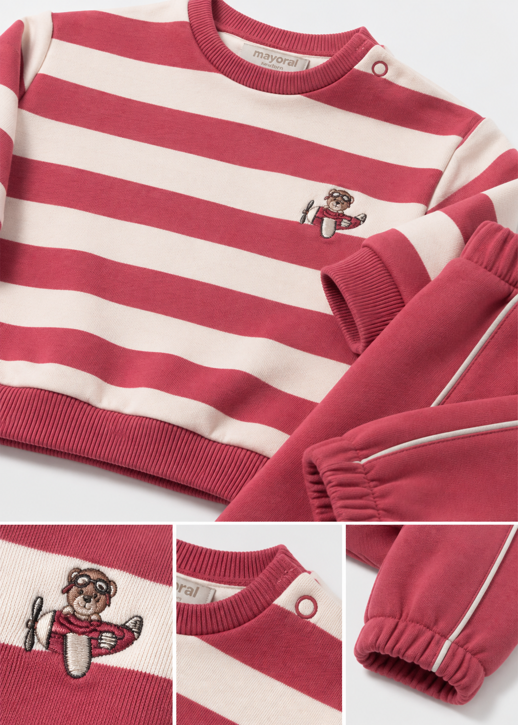 Completo Neonato con Felpa a Righe Bordeaux e Pantalone Bordeaux Mayoral