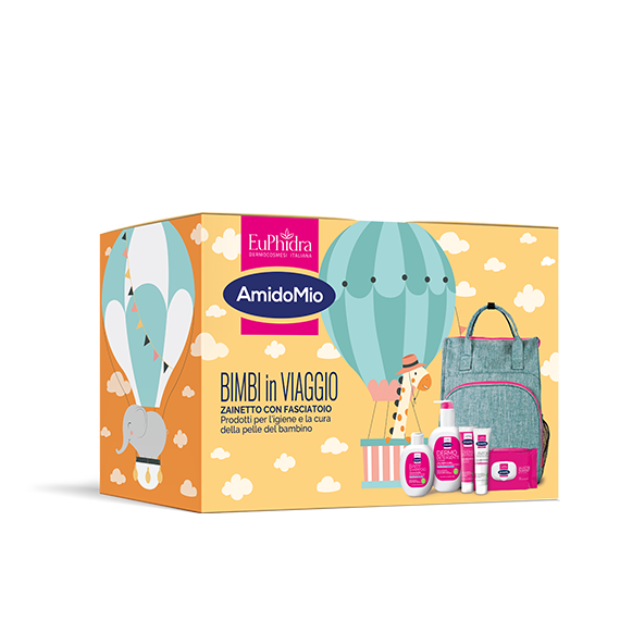 EuPhidra AmidoMio Bimbi in Viaggio con borsa mamma multitasche, fasciatoio e kit completo per l'igiene del neonato.