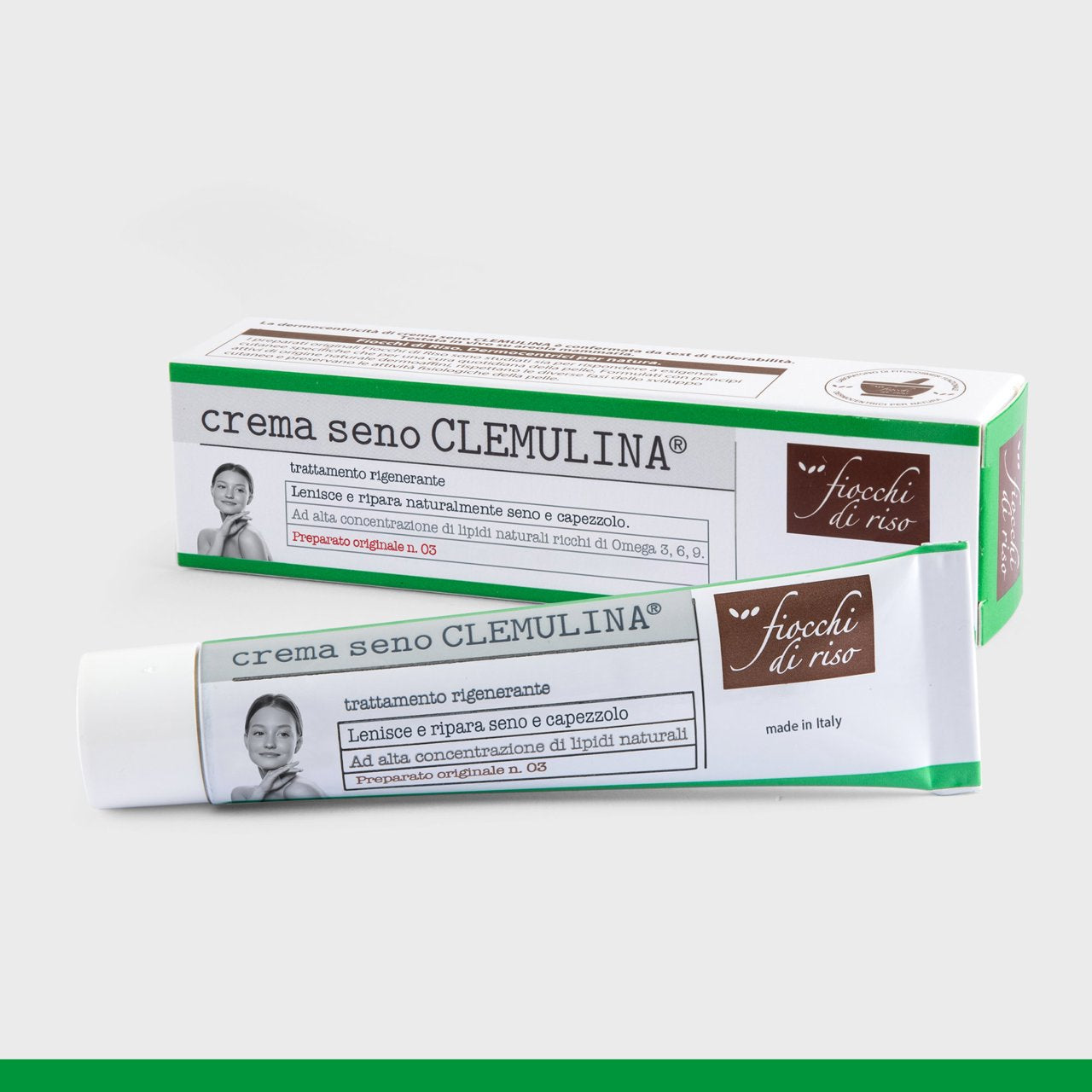 Fiocchi di Riso Cremulina Seno 15 ml, crema per seno e capezzoli che idrata, protegge e aiuta a prevenire ragadi durante gravidanza e allattamento.