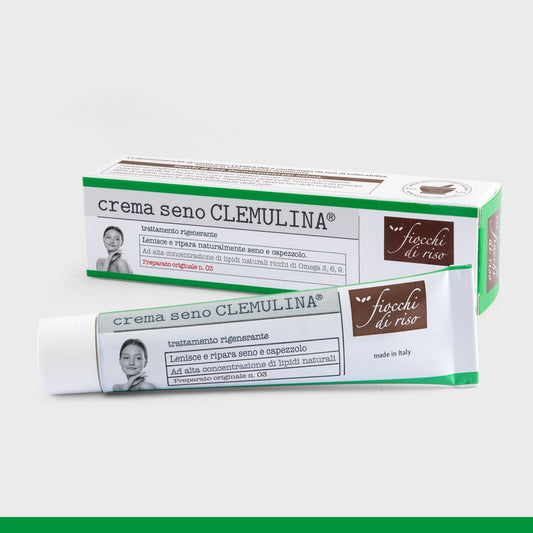Fiocchi di Riso Cremulina Seno 15 ml, crema per seno e capezzoli che idrata, protegge e aiuta a prevenire ragadi durante gravidanza e allattamento.