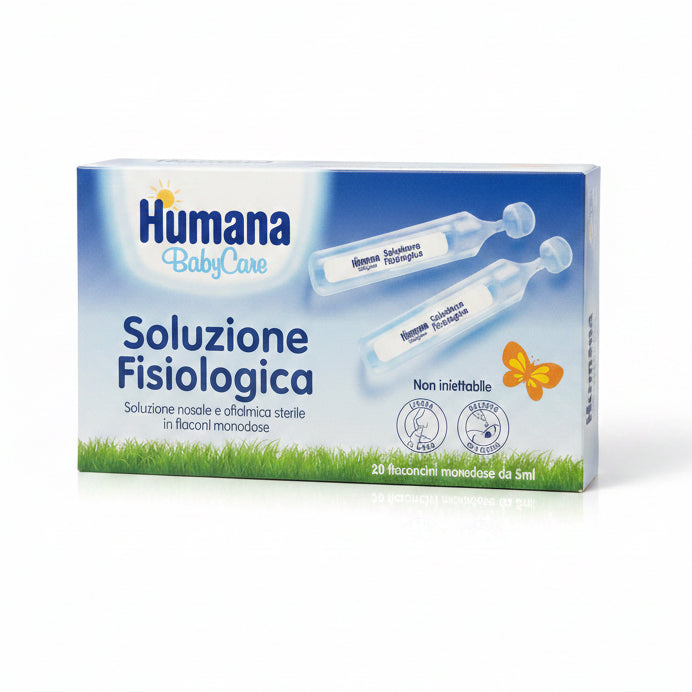 Humana Soluzione Fisiologica 20 flaconcini monodose da 5 ml per l'igiene nasale e oculare di neonati e bambini"