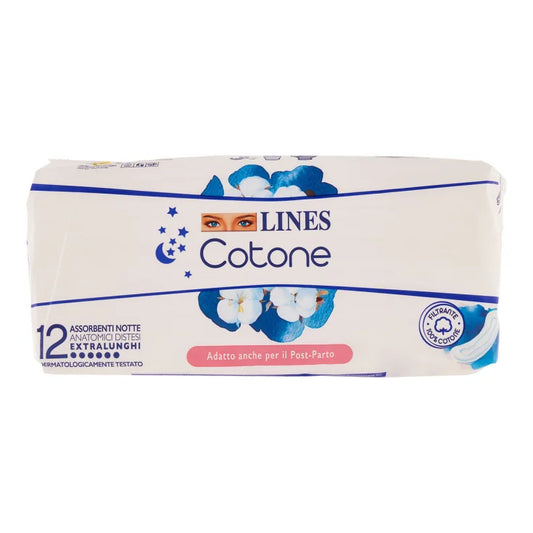 Lines Cotone Notte Disteso Extra Long – Assorbenti Dopo Parto 12 Pezzi