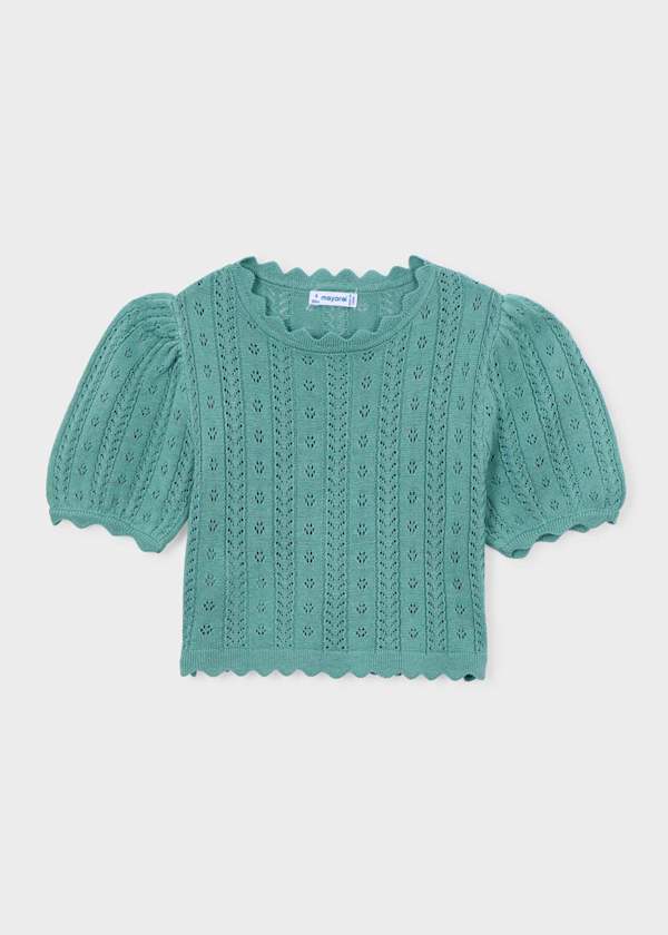 Maglia bambina in maglia traforata verde Mayoral