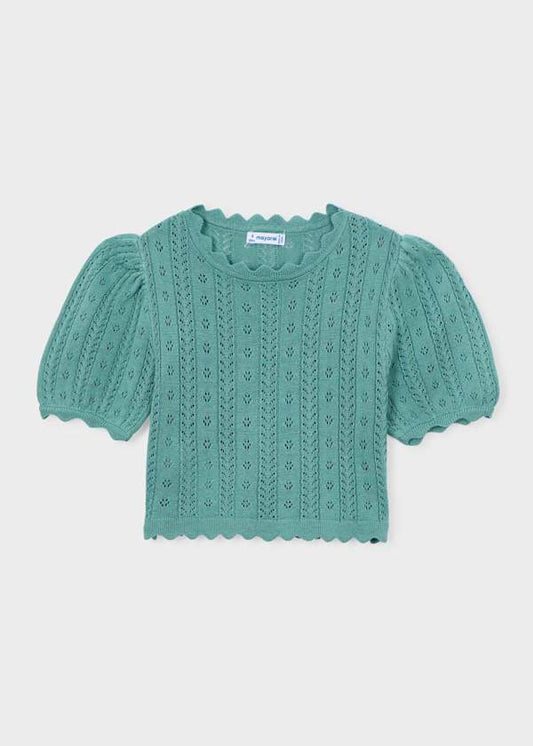 Maglia bambina in maglia traforata verde Mayoral