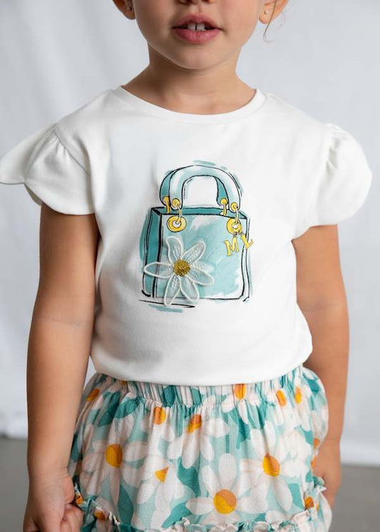 Maglietta manica corta bambina con stampa borsa Mayoral