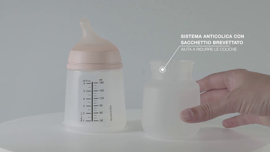 Suavinex Zero.Zero Biberon in Silicone Flusso Lento 180 ml – Light (con sacca interna)