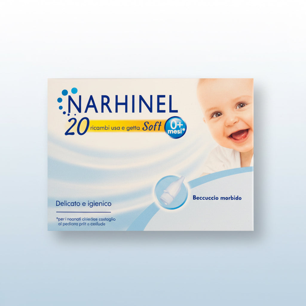 Narhinel Ricambi Usa e Getta Soft 20 pezzi con filtro assorbente per Aspiratore Nasale Narhinel, ideali per neonati e bambini."