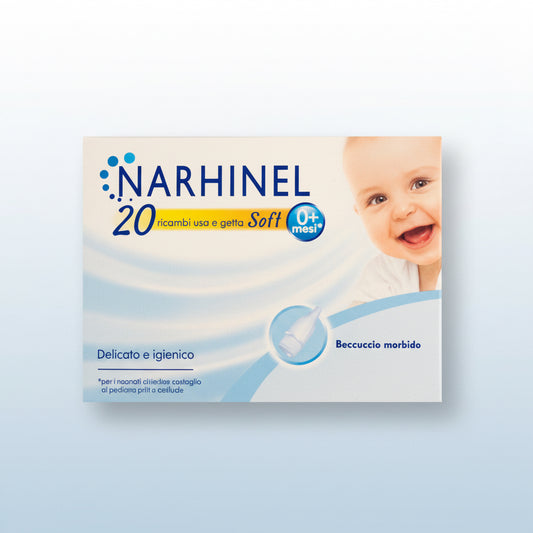 Narhinel Ricambi Usa e Getta Soft 20 pezzi con filtro assorbente per Aspiratore Nasale Narhinel, ideali per neonati e bambini."