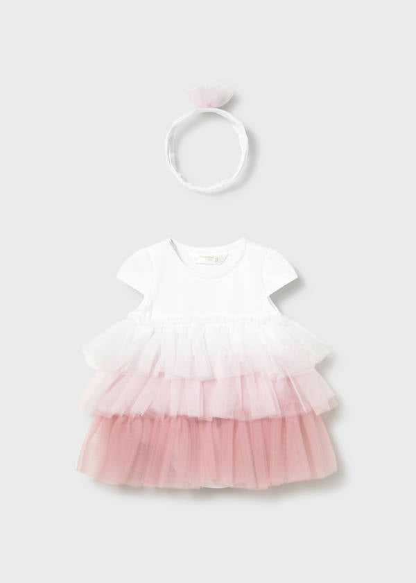 Abito neonata rosa in tulle e fascia Mayoral