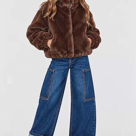 Pelliccia ecologica marrone MaVie Paris per ragazza,.