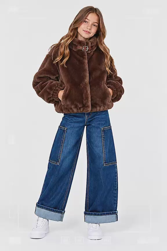 Pelliccia ecologica marrone MaVie Paris per ragazza,.