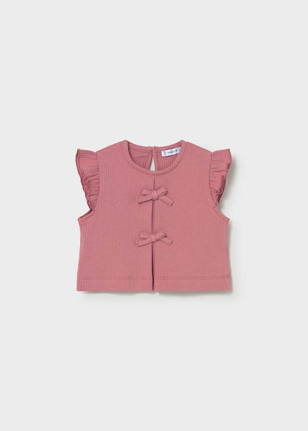Top Bambina a costine Mayoral Rosa Antico con Fiocchi