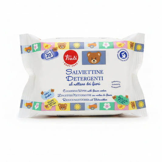 rudi Baby Care Salviettine Detergenti 20 pezzi al nettare dei fiori, ideali per il cambio pannolino, la pulizia di mani e viso del neonato.