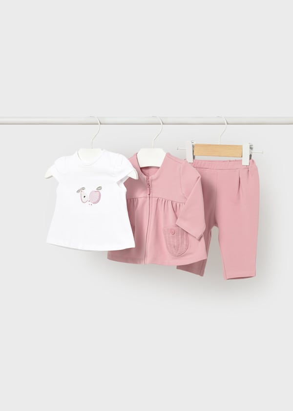 Completo pantaloni, maglietta e felpa neonata Mayoral