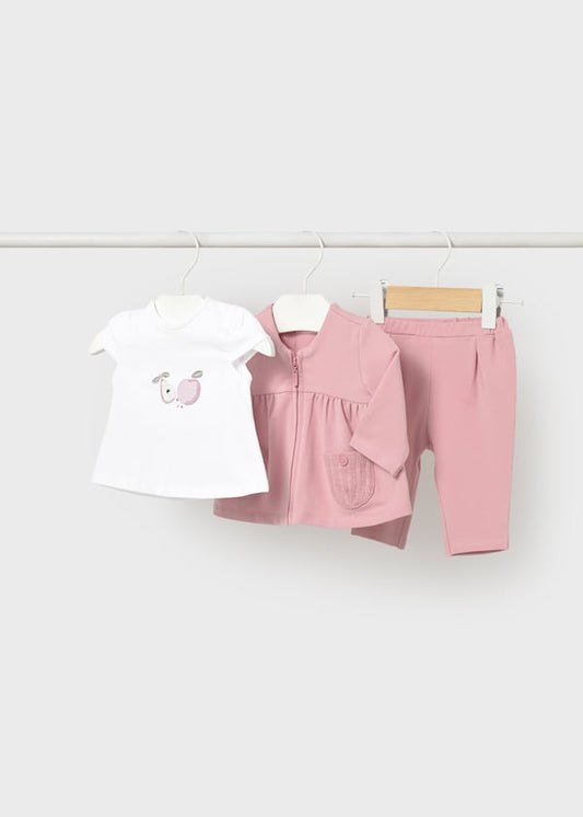 Completo pantaloni, maglietta e felpa neonata Mayoral