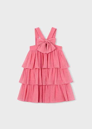 Abito Bambina Rosa con Fiocco e Balze – Eleganza da Cerimonia
