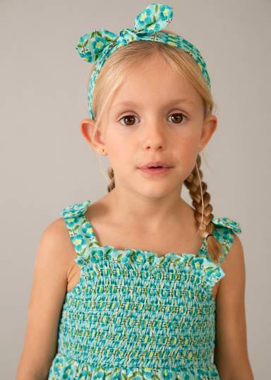 Abito bambina fantasia turchese con fascia coordinata Mayoral
